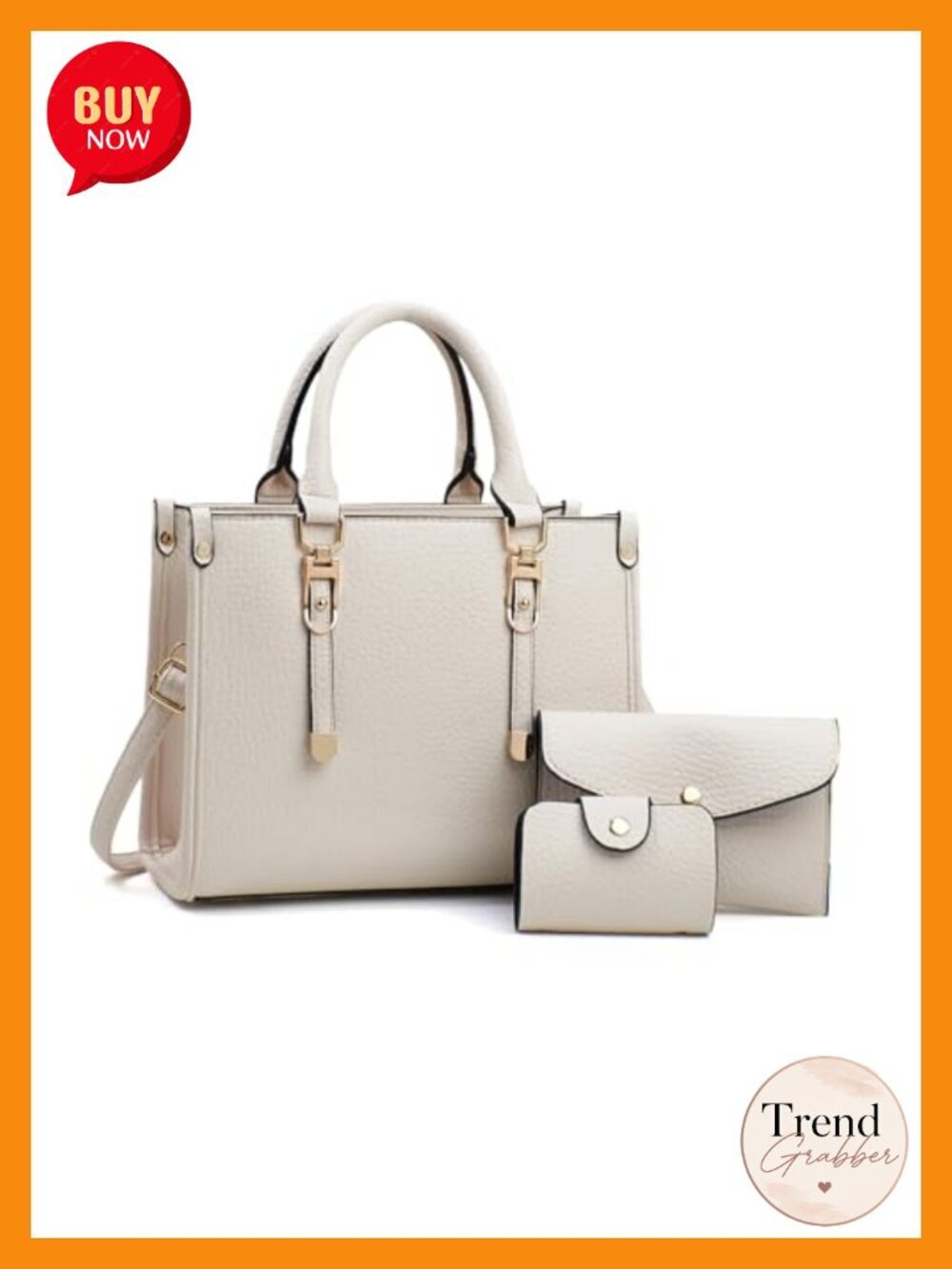 3-Piece PU Leather Top-Handle Handbag Set with Clutch & Shoulder Bags Tote